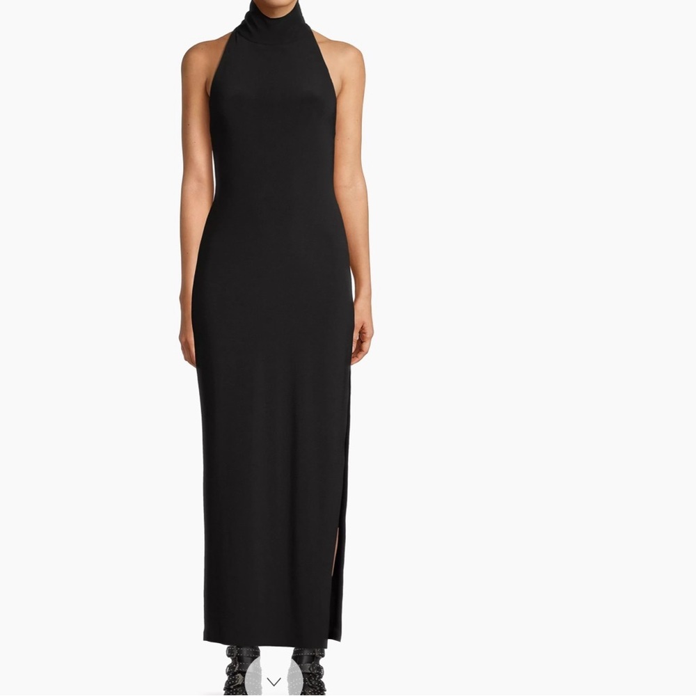 Norma Kamali Black Backless Halter Column Dress